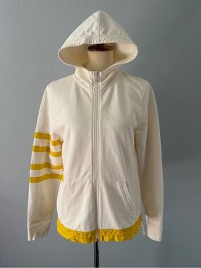 Tory Sport Tory Burch Zip Hoodie Cream/Yellow Graphic Stripe 100% Cotton - Size